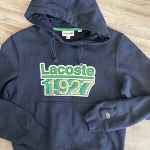 Lacoste Men’s Hoodie Sweatshirt Size 2 Navy Blue 1927 Logo Retro Style Pullover